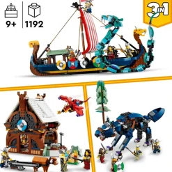 LEGO Juguete De Construccion Y Accion Barco Vikingo Y Serpiente Midgard, Casa, Dragon Y Lobo Creator 3En1* Puzzles Y Construcciones