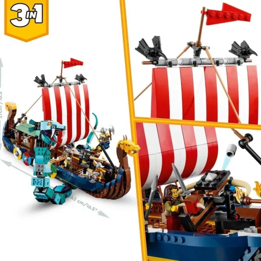 LEGO Juguete De Construccion Y Accion Barco Vikingo Y Serpiente Midgard, Casa, Dragon Y Lobo Creator 3En1* Puzzles Y Construcciones