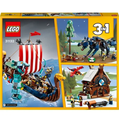 LEGO Juguete De Construccion Y Accion Barco Vikingo Y Serpiente Midgard, Casa, Dragon Y Lobo Creator 3En1* Puzzles Y Construcciones