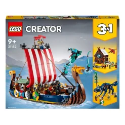 LEGO Juguete De Construccion Y Accion Barco Vikingo Y Serpiente Midgard, Casa, Dragon Y Lobo Creator 3En1* Puzzles Y Construcciones