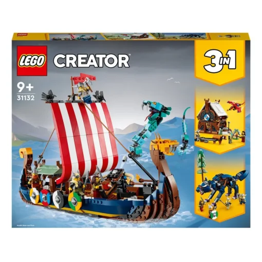 LEGO Juguete De Construccion Y Accion Barco Vikingo Y Serpiente Midgard, Casa, Dragon Y Lobo Creator 3En1* Puzzles Y Construcciones