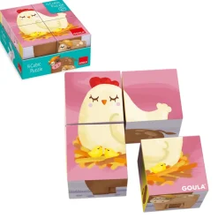 Goula Juguete Puzzle Cubico De 4 Cubos Ilustrados Con Animales De La Granja Cubic * Preescolar