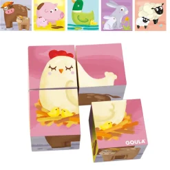 Goula Juguete Puzzle Cubico De 4 Cubos Ilustrados Con Animales De La Granja Cubic * Preescolar