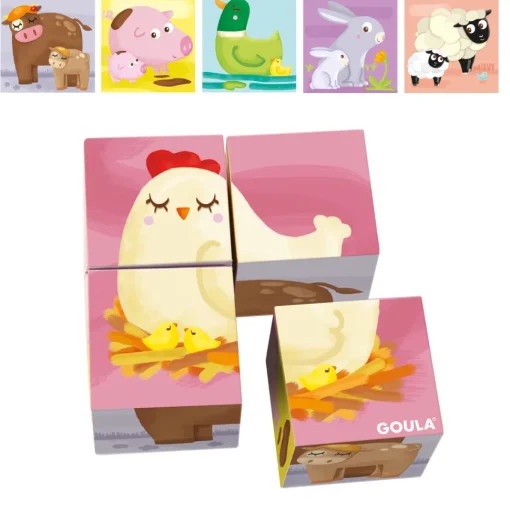 Goula Juguete Puzzle Cubico De 4 Cubos Ilustrados Con Animales De La Granja Cubic * Preescolar