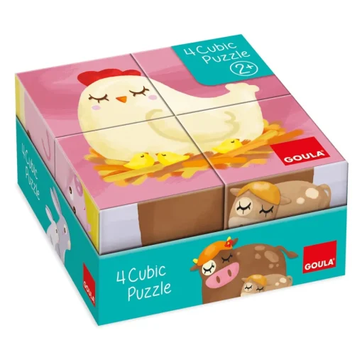 Goula Juguete Puzzle Cubico De 4 Cubos Ilustrados Con Animales De La Granja Cubic * Preescolar