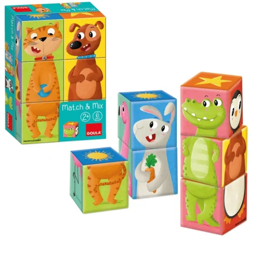 Goula Juguete Puzzle Cubico De 6 Cubos De Los Animales Match & Mix * Preescolar