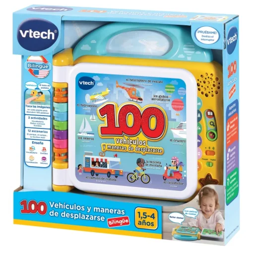 VTech Libro Educativo Mis Primeras 100 Palabras Bilingue Vehiculos Y Maneras De Desplazarse,Espanol-Ingles * Preescolar