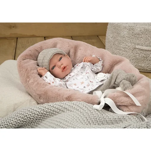 Muñecas Arias Muneca Con Peso Elegance 40 Cm Andie Gris Con Cojin Lactancia* Munecas Y Peluches