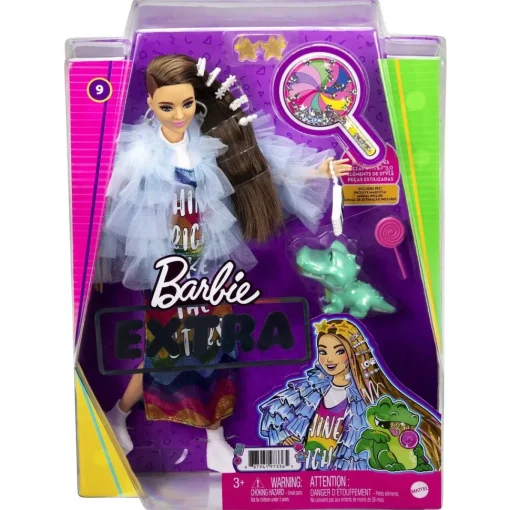 Barbie Muneca Morena Articulada Con Vestido Arcoiris, Accesorios De Moda Y Mascota Extra* Munecas Y Peluches