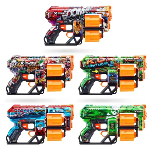 X-Shot Skins-Dread Doble Tambor Y 12 Dardos 3 Disenos Surtidos* Juguetes Al Aire Libre