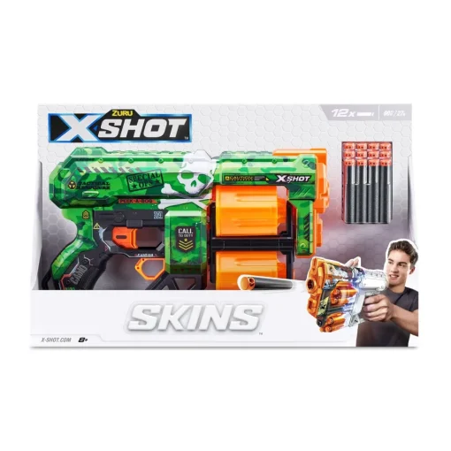 X-Shot Skins-Dread Doble Tambor Y 12 Dardos 3 Disenos Surtidos* Juguetes Al Aire Libre