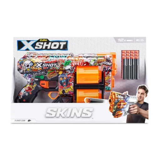 X-Shot Skins-Dread Doble Tambor Y 12 Dardos 3 Disenos Surtidos* Juguetes Al Aire Libre